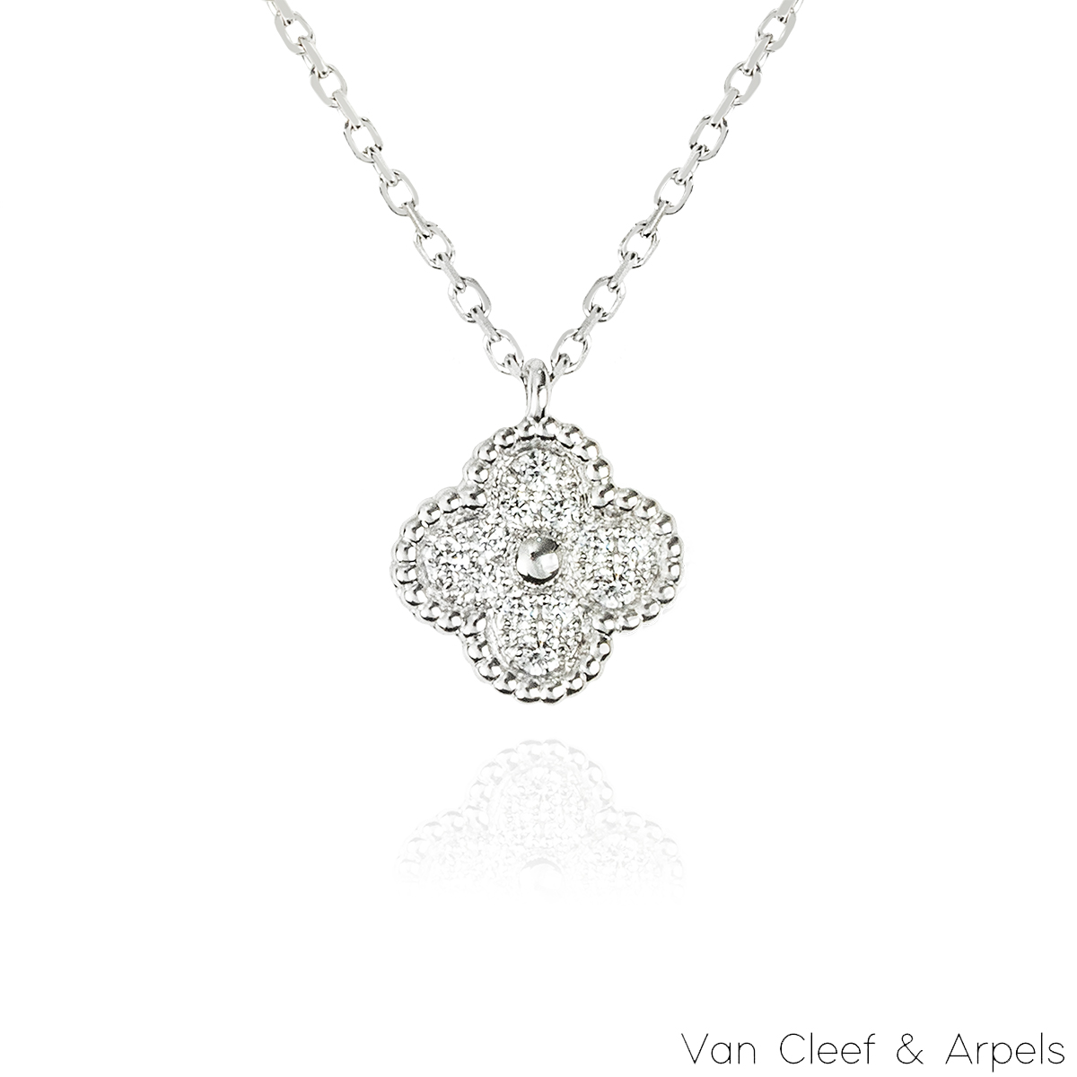 Van Cleef & Arpels White Gold Diamond Sweet Alhambra Single Motif Necklace VCARO85900